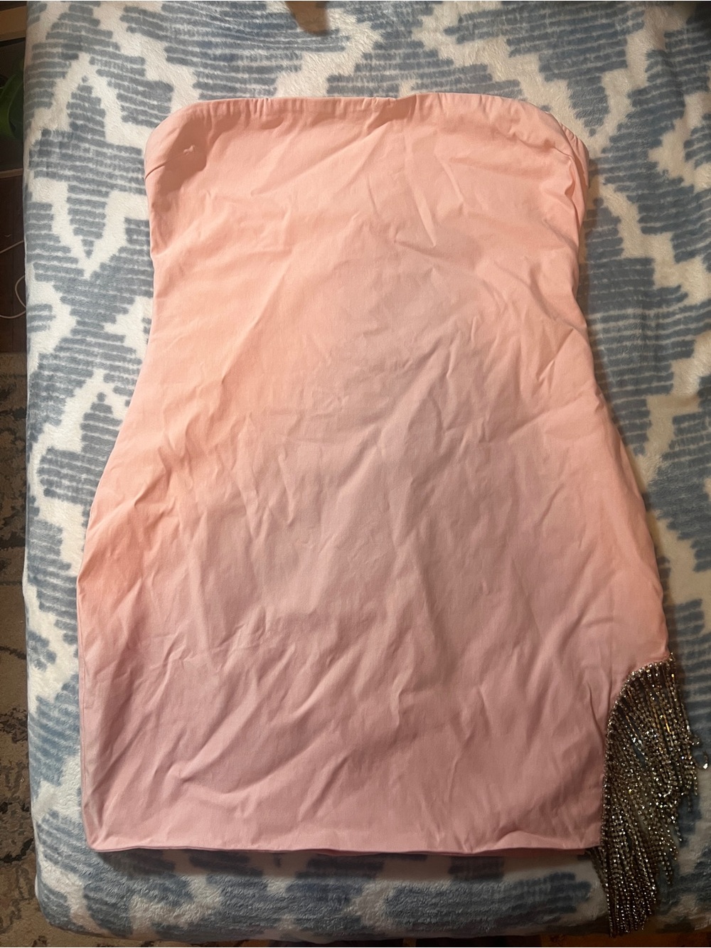 Strapless Pink Ombre Mini Dress with Beaded Fringe